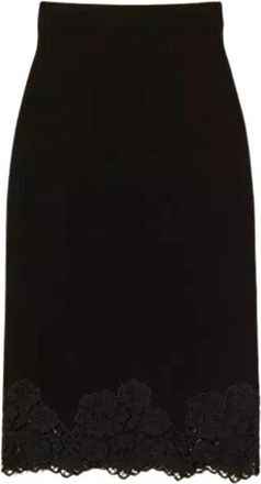Twinset Gebreide Midi Rok met Kant - Dames - Midirokken - Zwart - M - Katoen - Rokken