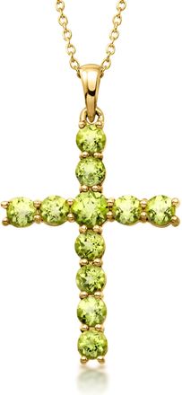 Ross-Simons Peridot Cross Pendant Necklace in 18kt Gold Over Sterling