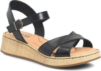 B&oslash;rn Cannes Platform Wedge Sandal in Black Leather at Nordstrom, Size 10
