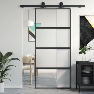 Berkfield Home Sliding Door Black 90x205 cm Tempered Glass & Aluminium