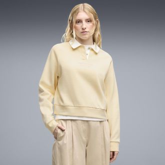 Puma Polo da donna in felpa a maniche lunghe dal taglio morbido della linea PUMA Class, Abbigliamento, Giallo, XL