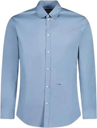 Dsquared2 Stretch Poplin Shirt - Heren - Casual Overhemden - Blauw - S - Katoen - Overhemden