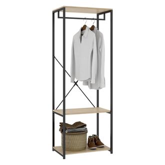 Dmora Armario Grande Cedar, Ropero Dormitorio 2 Estantes, Perchero, Cajones, 40x167h Cm Marr&oacute;n Roble