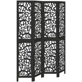 vidaXL Biombo Separador De 4 Paneles Madera Maciza Paulownia Negro Vidaxl
