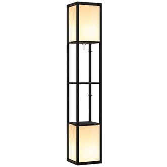 HOMCOM Shelf Floor Lamp with Dual Light - for Living Room - Bedroom - Black | TJ Hughes