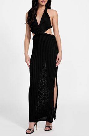 Guess Vanya Rib Braided Trim Cutout Maxi Dress in Jet Black at Nordstrom, Size Medium
