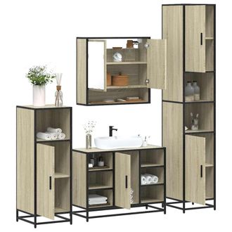 Berkfield Home 4&not;Piece Bathroom Furniture Set&not;Sonoma Oak Engineered Wood in Brown