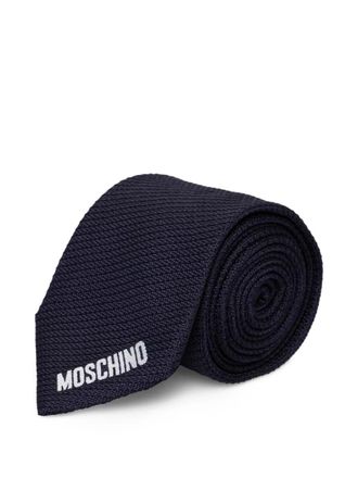 Moschino logo-embroidered tie - men - Silk - One Size - Blue