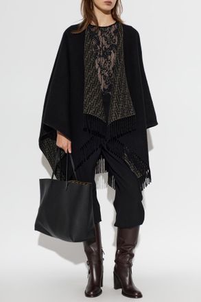Fendi Fringed Poncho, Womens, Black