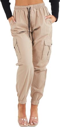 Janisramone Cargo Trousers Women, Elasticated Waist Trousers for Women, Casual Sports Cotton Trousers for Women UK, Cuffed Trousers Women with Four Pockets, Cargo