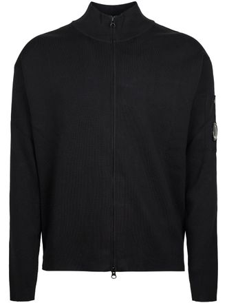 C.P. Company Minimalist Black Zipped Cardigan with Lens Detail
