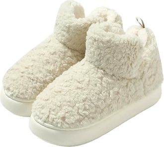 Generic YUJIEBB Winter Warm Thick Plush Women Ankle Boots Indoor Slippers Ladies Men Home Cotton Furry Shoes White
