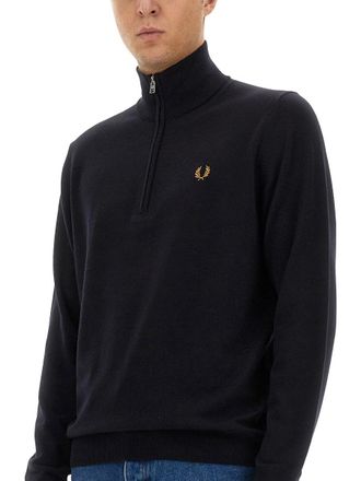 Fred Perry Logo Jersey RWS Merino Wool Sweater - Blue