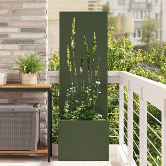 vidaXL Macetero De Jard&iacute;n Con Panel Decorativo Verde Oliva 50 X 140 Cm Vidaxl