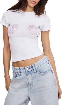 Good American Rhinestone Stretch Cotton T-Shirt in White001 at Nordstrom Rack, Size X-Small