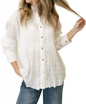 Hem & Thread Calla Crinkle Button Up Top In White