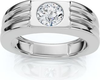 Pompeii3 Mens 1/2Ct Round Bezel Diamond Solitaire Ring 14k Gold or Platinum Lab Grown