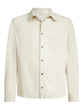 Brunello Cucinelli chest-pocket long-sleeve leather shirt - men - Calf Leather - 3XL - Neutrals