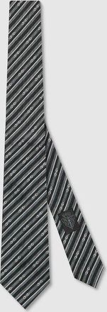Gucci Striped Horsebit Silk Jacquard Tie, Grey