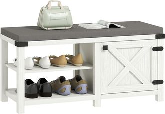 OEM Zapatero Con Asiento Compartimentos Para 7 Pares De Zapatos Para Entrada Sal&oacute;n Dormitorio 100x40x48 Cm Blanco Gris&aacute;ceo