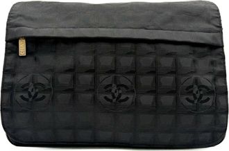 Chanel Black New Travel Line Nylon Jacquard Leather Messenger Bag (Pre-Owned)