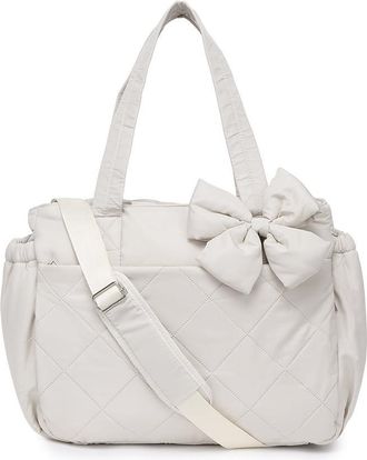 Generic Lightweight Crush Bow Tote Bag For Women Large Work Tote with Puffer Quilted Shoulder Travel Tote Bag for Work, Yoga, Gym, Diamond-shaped White