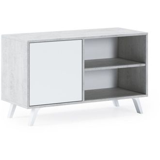 Skraut Home Skraut Home - Mobile tv 100 con porta sinistra, soggiorno, modello wind, colore struttura Grigio Cemento, colore porta Bianco Matte, misure