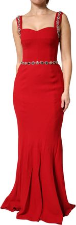 Dolce & Gabbana Red Crystals Sheath Mermaid Long Gown Womens Dress (Pre-Owned)