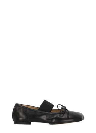 Maison Margiela Squared Toe Leather Ballerinas With Iconic Four Stitches