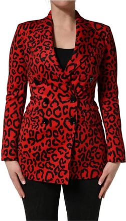 Dolce & Gabbana Double-Breasted Jas Coat - Dames - Blazers - Rood - 2XS - Leer - Jassen
