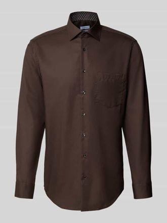 Seidensticker Regular Fit Business-Hemd mit Kentkragen und Brusttasche in Dunkelbraun, Gr&ouml;&szlig;e 44