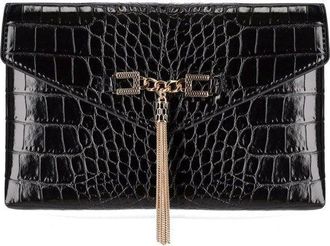 Elisabetta Franchi CLUTCH STAMPA COCCO NERA CON NAPPINA ELISABETTA FRANCHI