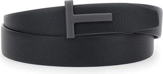 Tom Ford Accessoires, Heren, Zwart, 95 CM, Leer, Leren Riem met T-gesp