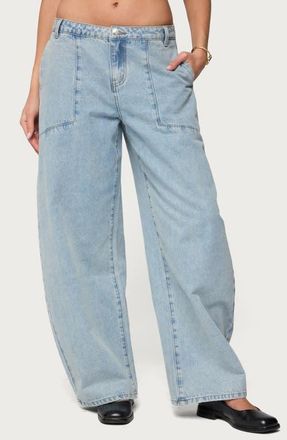 Edikted Jolie Low Rise Barrel Jeans in Light-Blue at Nordstrom, Size X-Small