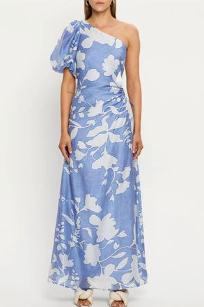 Kivari Amelie One Shoulder Maxi Dress In Cornflower Blue Base