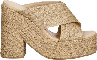 Souliers Martinez Garda Raffia Platform Sandalen - Dames - Muiltjes - Beige - 39 EU - Leer - Schoenen
