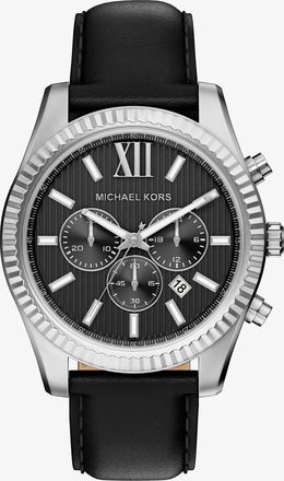 Michael Kors Oversized Lexington Silver-Tone and Leather Watch