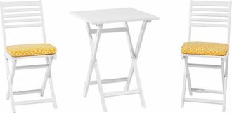 Beliani Beliani - Set Pieghevole 3 Pezzi in Legno di Acacia Bianco con Cuscini Gialli Fiji