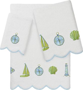 Linum Home Textiles 100% Turkish Cotton Sea Joy Scallop 3Pc Embellished Towel Set