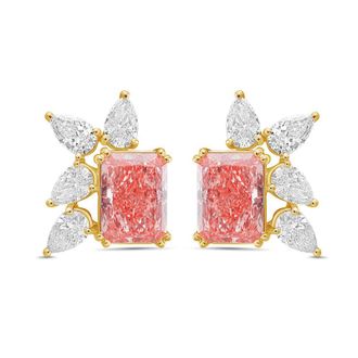 Diana M. Jewels 14kt Yellow Gold 10cts Lab Grown Pink and White Diamond Cluster Earrings