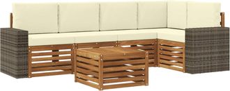 vidaXL Conjunto De Sof&aacute;s De Exterior 6 Uds. Natural Y Crema Poli&eacute;ster Vidaxl