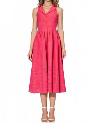 Adelyn Rae Anastatia Embroidered Halter Midi Dress In Fuchsia