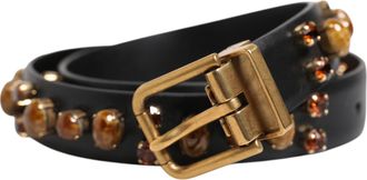 Dolce & Gabbana Black Leather Studded Gold Tone Buckle Mens Belt