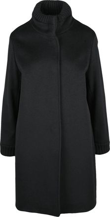 Cinzia Rocca Black Virgin Wool High-Collar Snap Coat