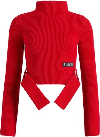 Patou ribbed mock-neck top - Red