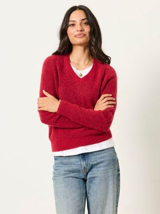 Fat Face FatFace Halle Red Knitted V Neck Jumpers