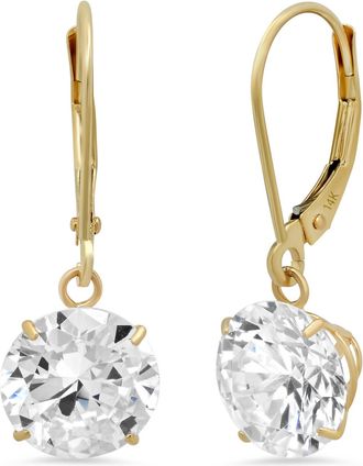 MAX + STONE 14k Yellow or White Gold Leverback Cubic Zirconia Dangle Earrings 5mm to 10mm