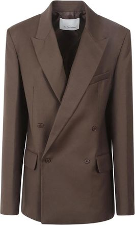 Frankie Shop Newark double-breasted flannel blazer - women - Wool/Polyester/Spandex/Elastane - M - Brown