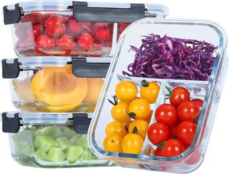 OEM Juego De 3 Recipientes De Vidrio Para Preparar Comidas, 1040 Ml, 3 Compartimentos + Separador, Herm&eacute;ticos, Aptos Para Horno Y Congelador