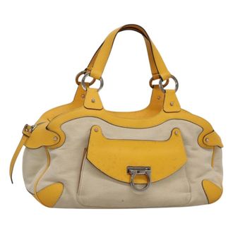 Ferragamo Gancini Handbag Canvas And Leather Yellow Canvas Handbag (Pre-Owned)
